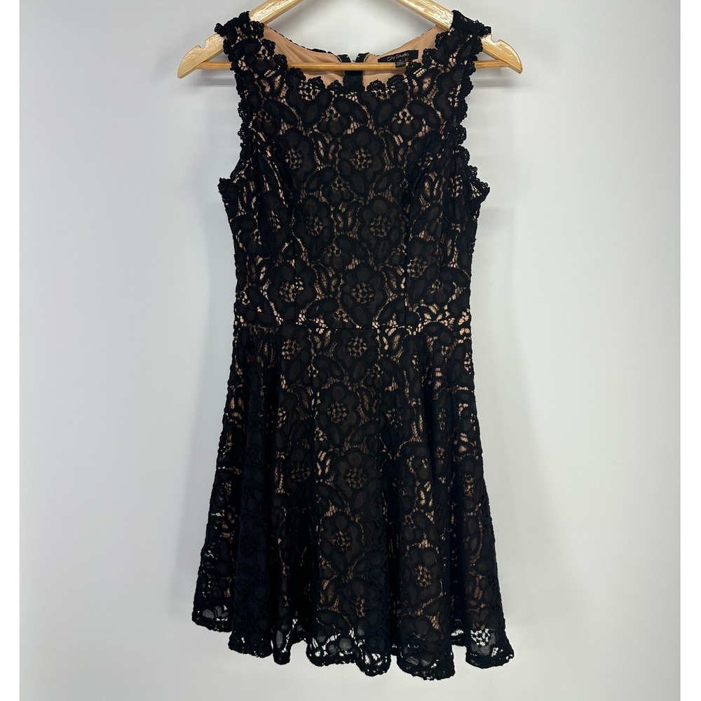 City Studio Dress Womens 7 Black Floral Lace Fit Flare Sleeveless Cocktail 6544